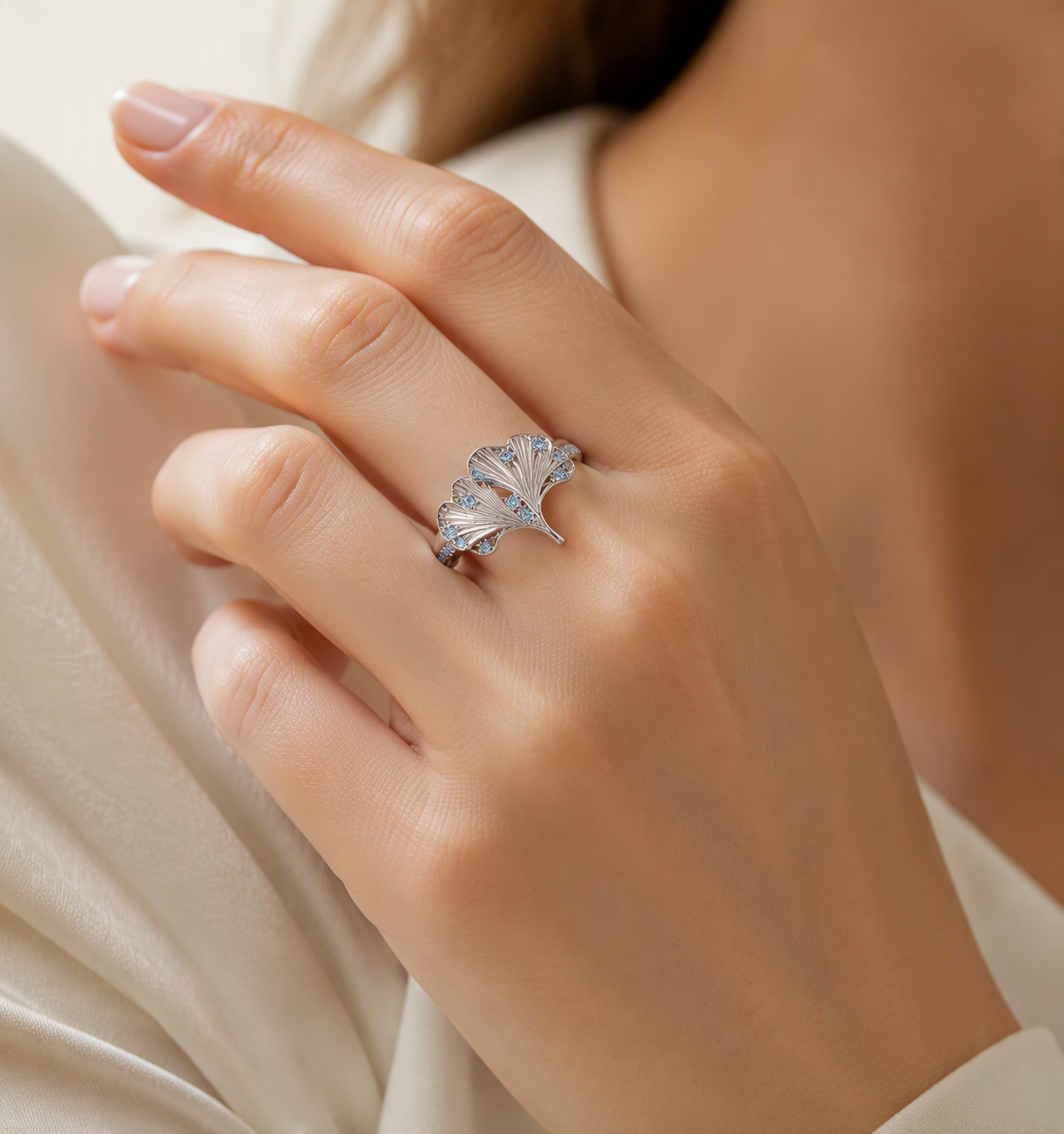 Ginkgo Sky Blue Sapphire Ring