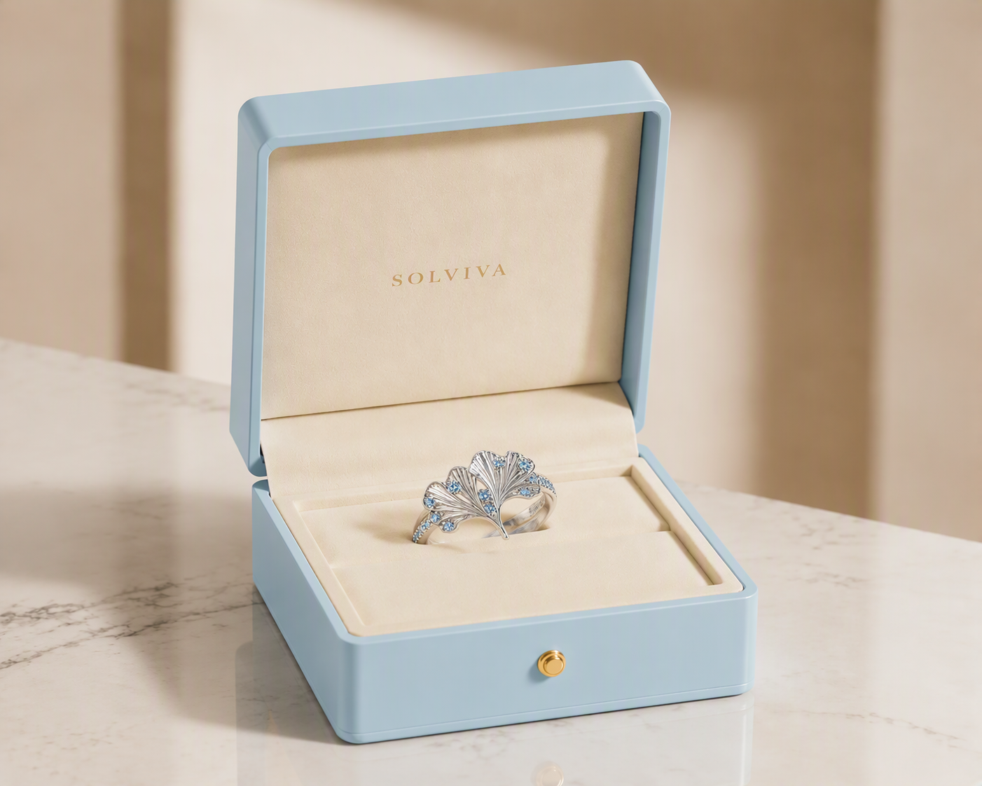 Ginkgo Sky Blue Sapphire Ring