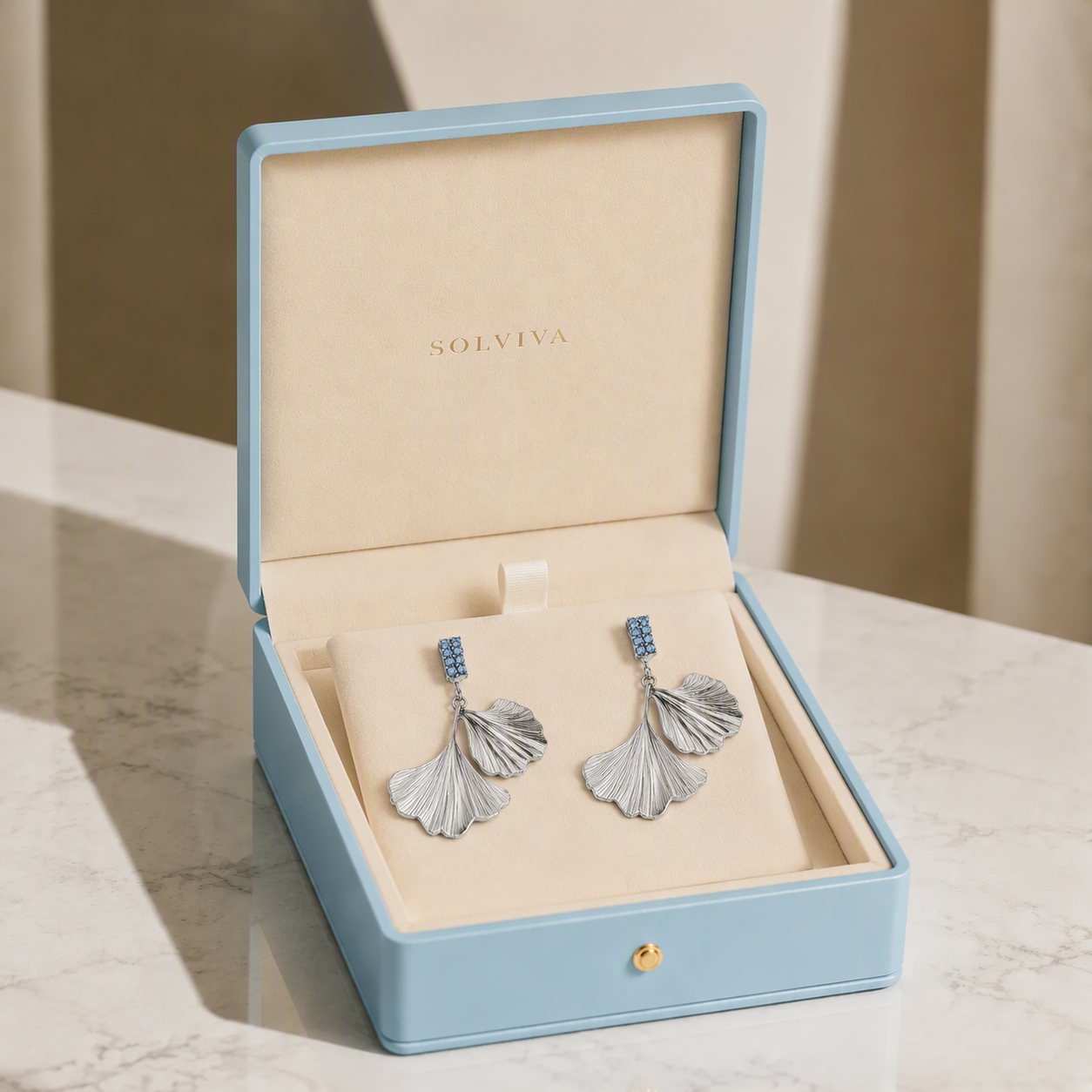 Ginkgo Sky Sapphire Drop Earrings