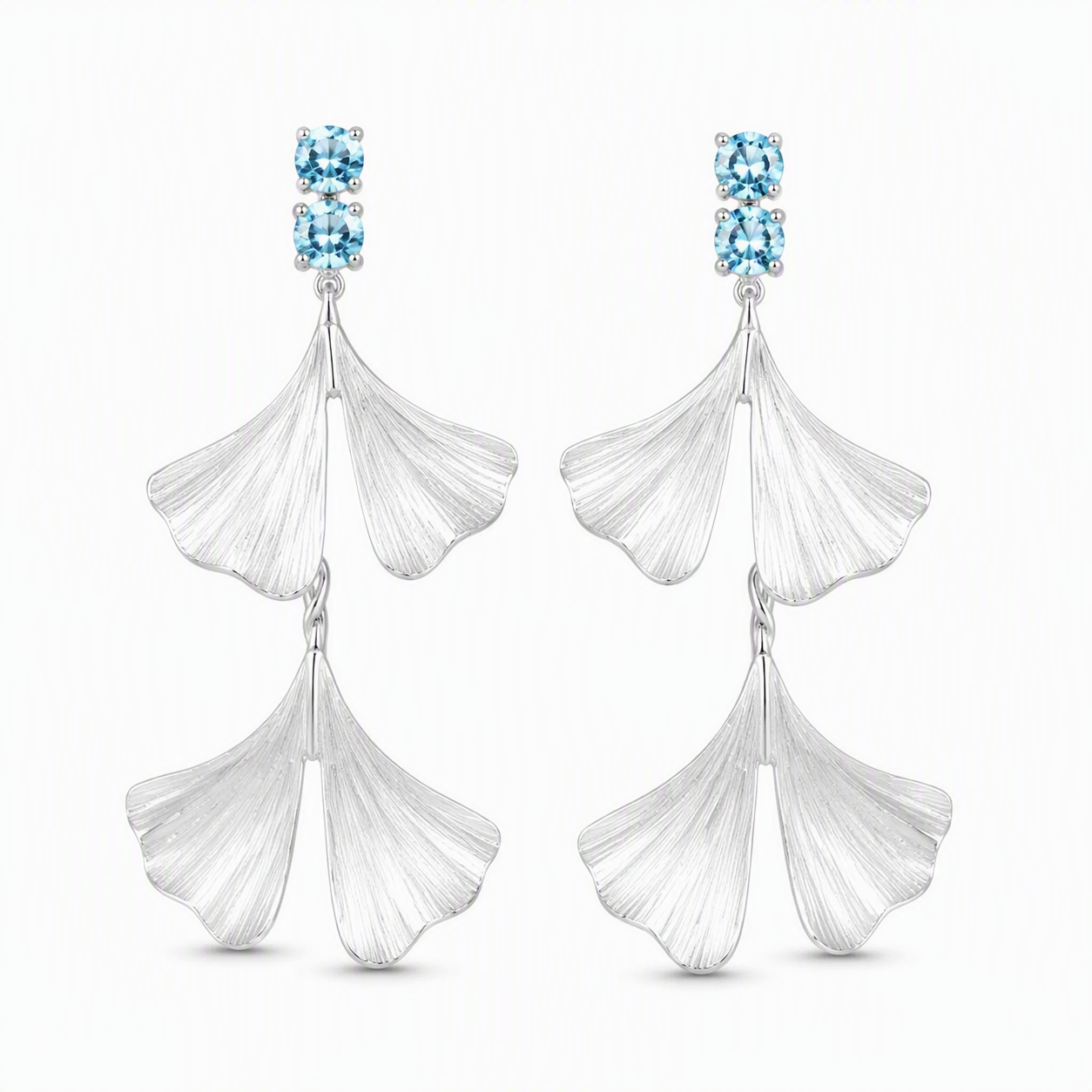 Twin Ginkgo Blue Sapphire Drop Earrings