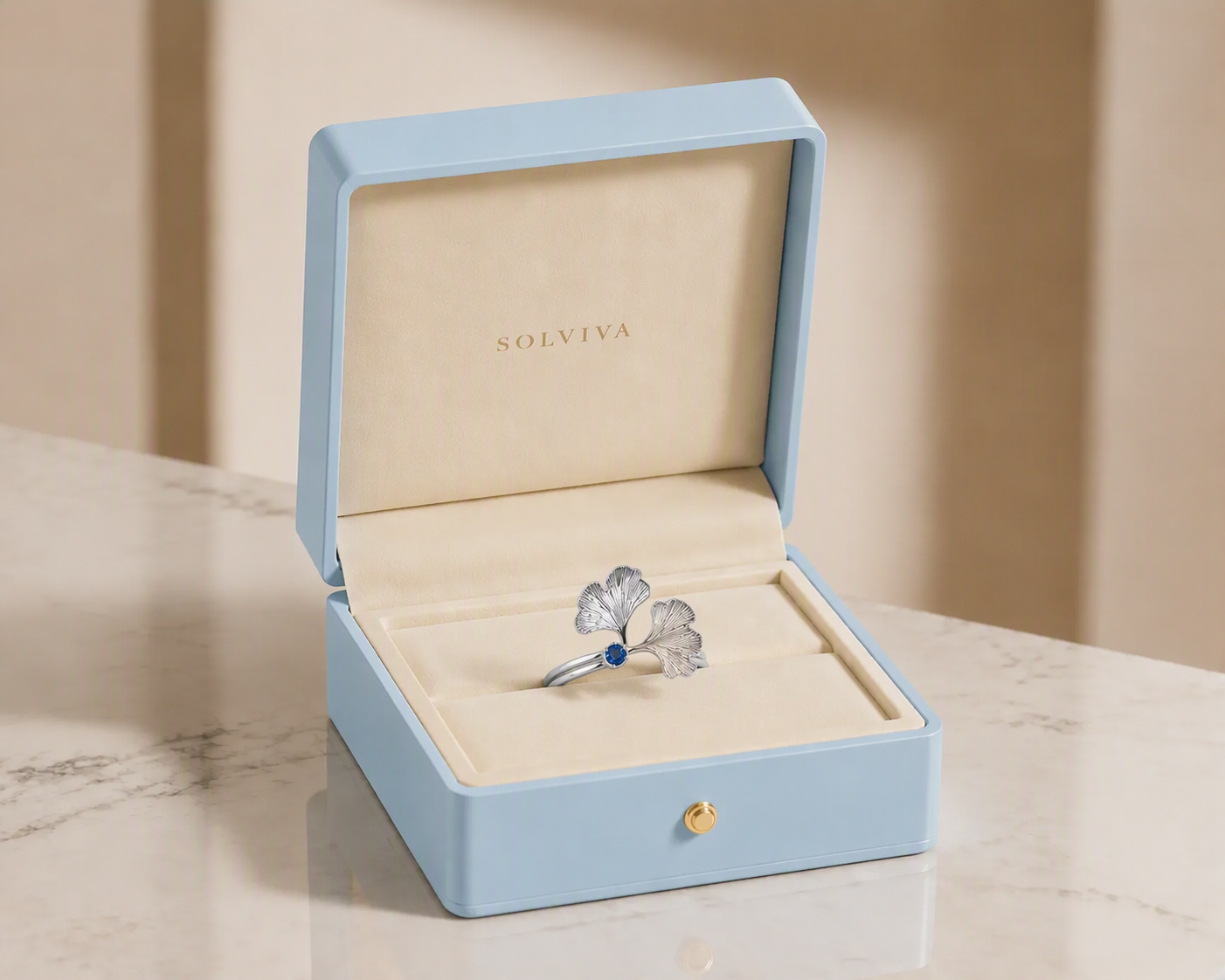 Ginkgo Dew Blue Sapphire Ring