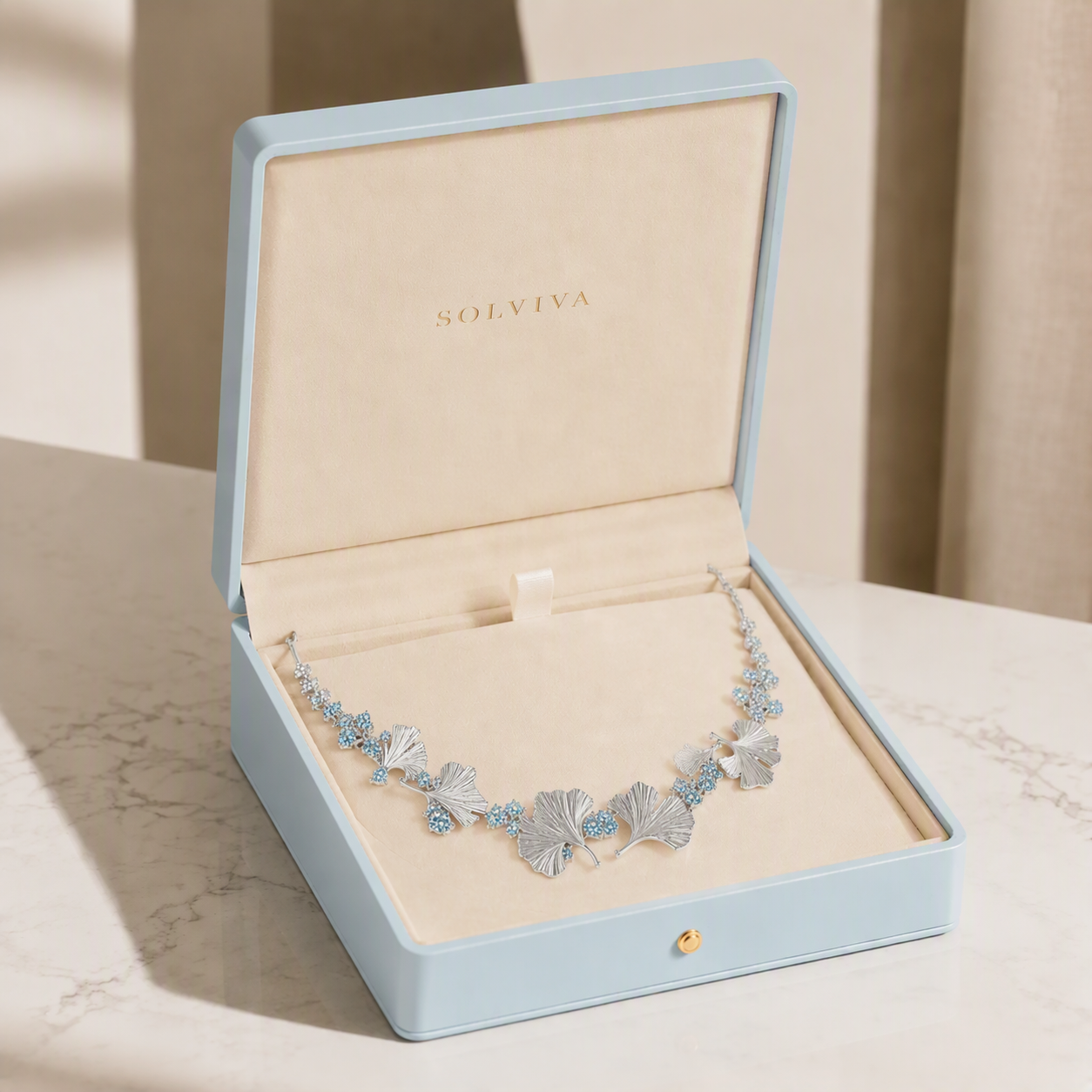 Ginkgo Bloom Blue Sapphire Necklace