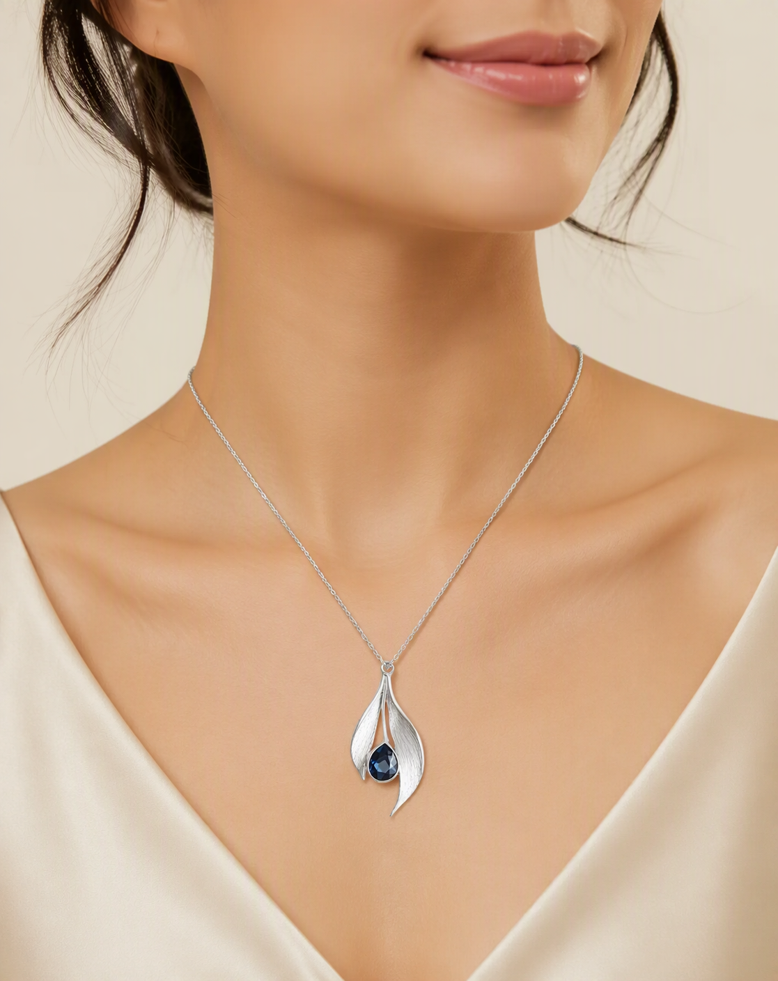 Leafdrop Blue Sapphire Pendant Necklace