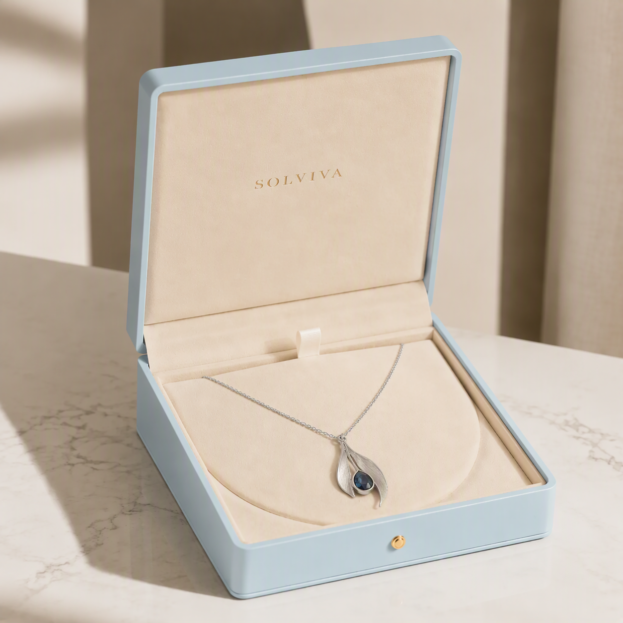 Leafdrop Blue Sapphire Pendant Necklace