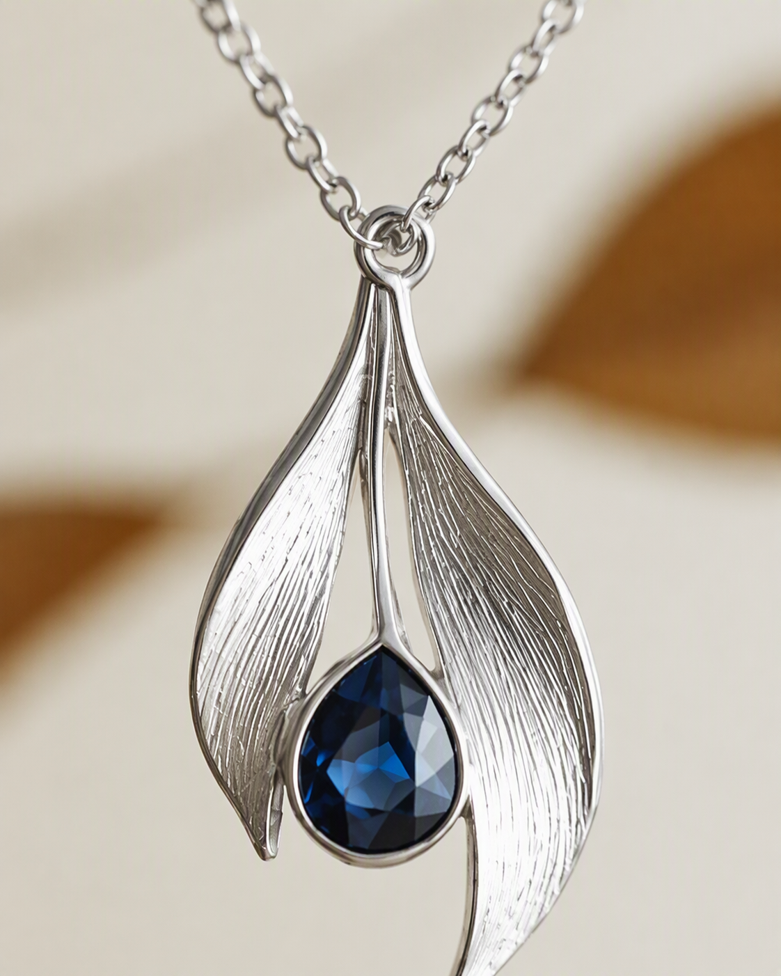Leafdrop Blue Sapphire Pendant Necklace