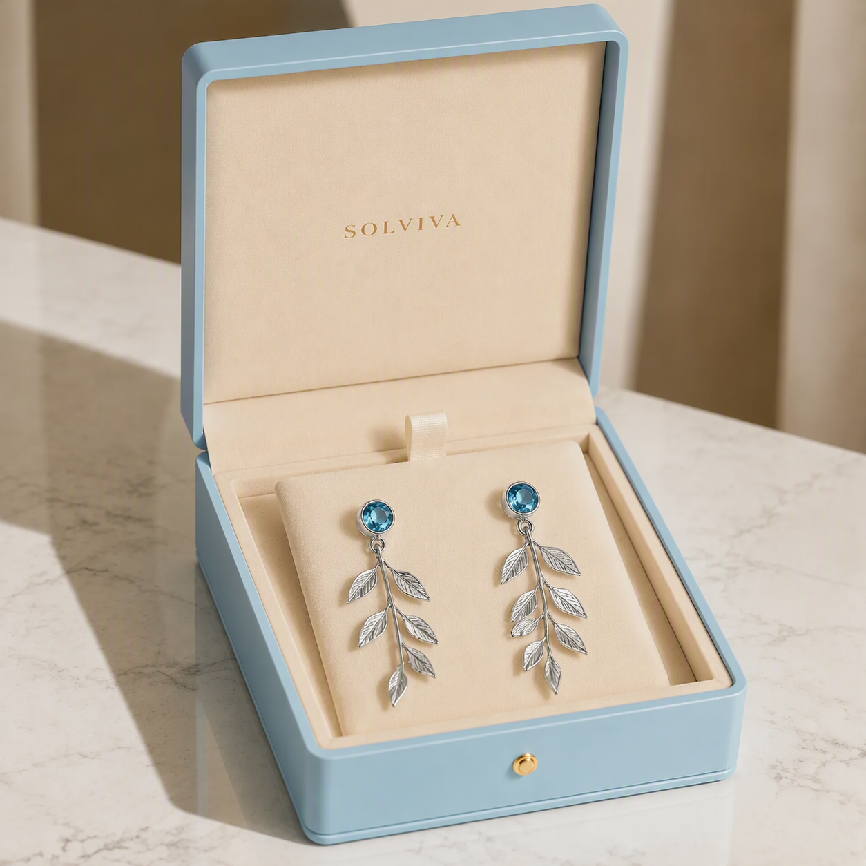Leaflight Blue Sapphire Drop Earrings