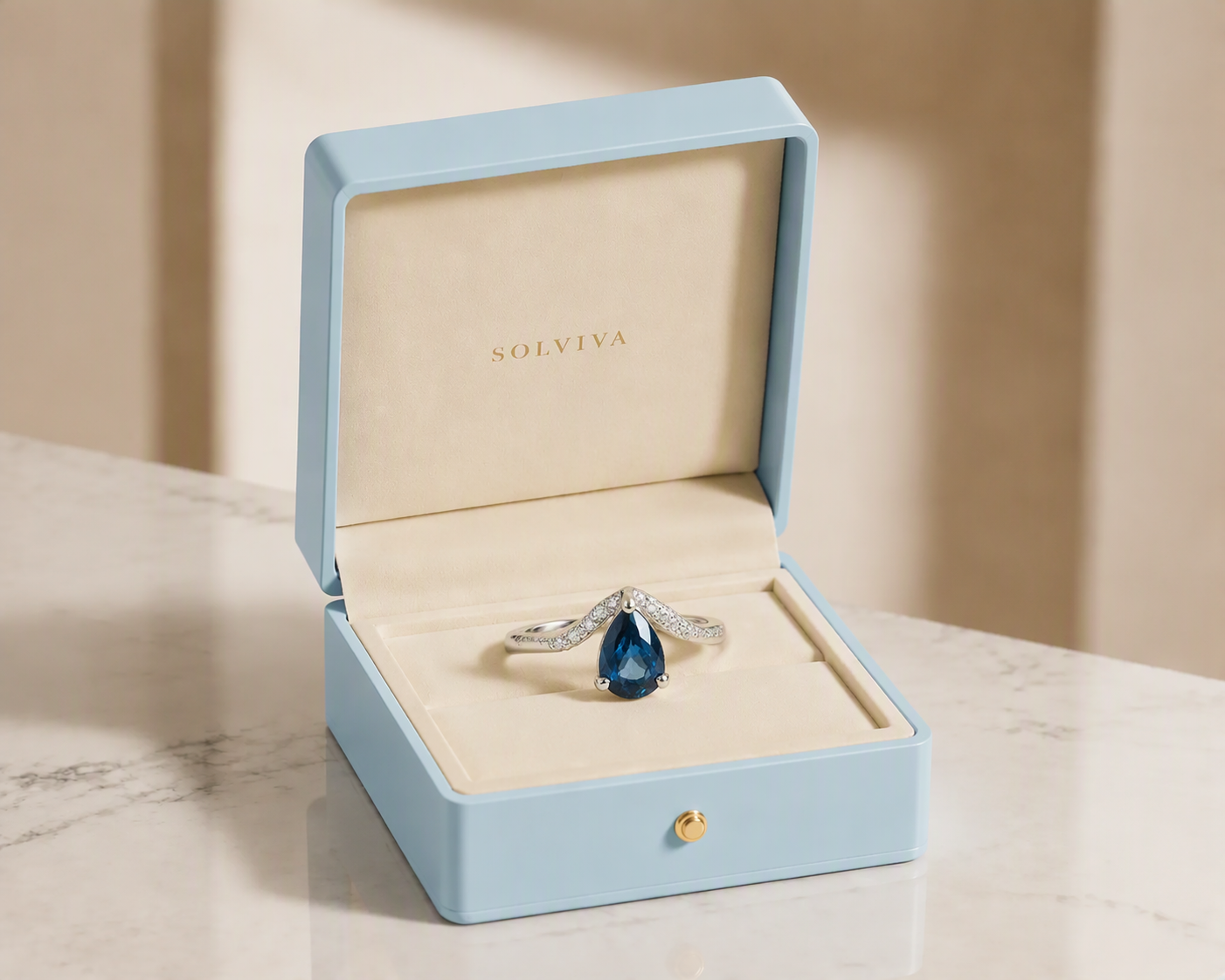 Azure Drop Blue Sapphire Diamond Ring