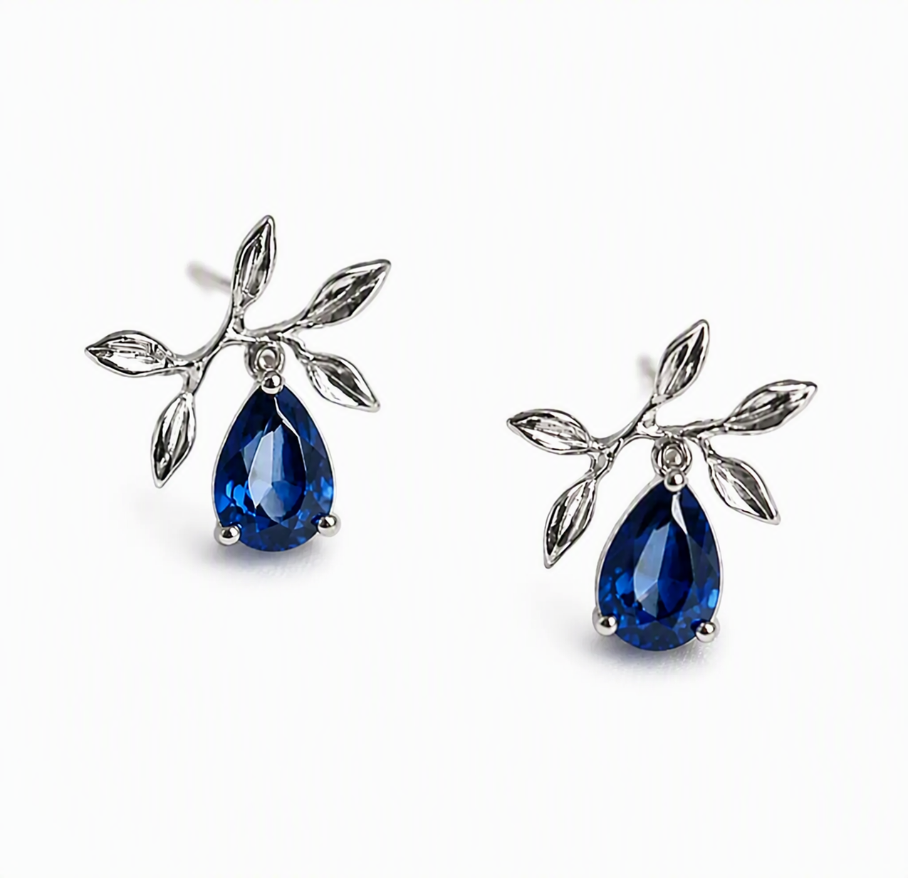 Azure Laurel Blue Sapphire Stud Earrings