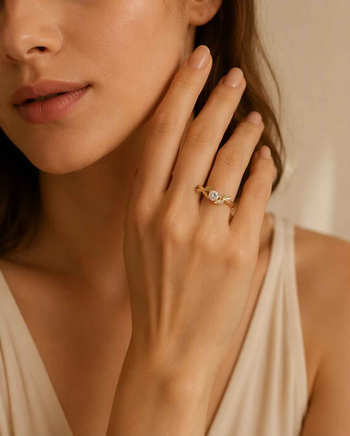 Golden Laurel Diamond Ring