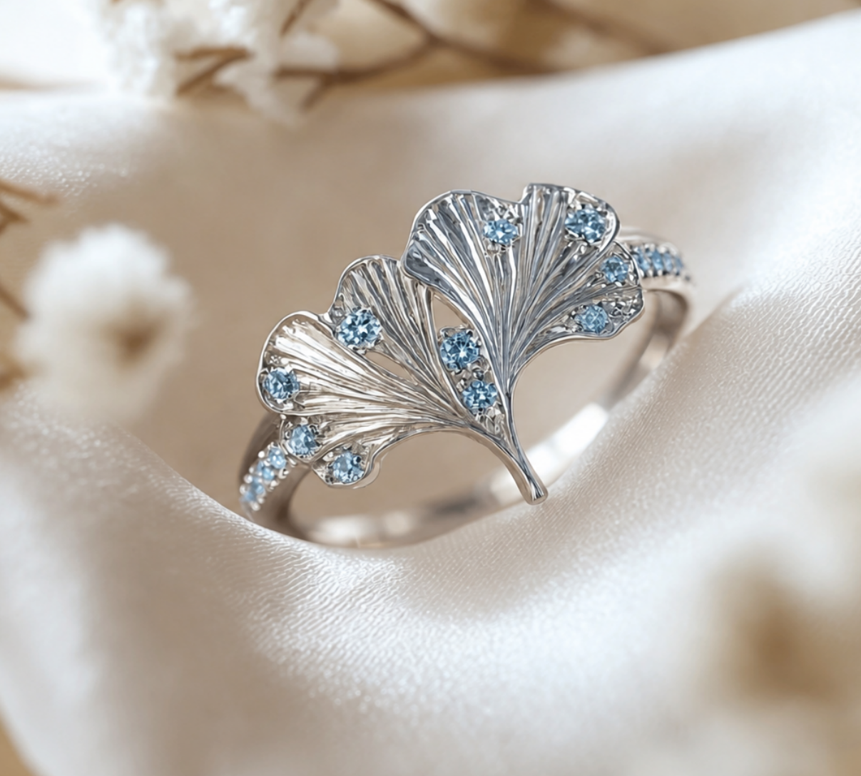 Ginkgo Sky Blue Sapphire Ring