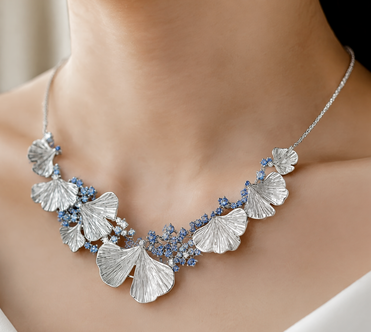 Ginkgo Sky Sapphire Statement Necklace