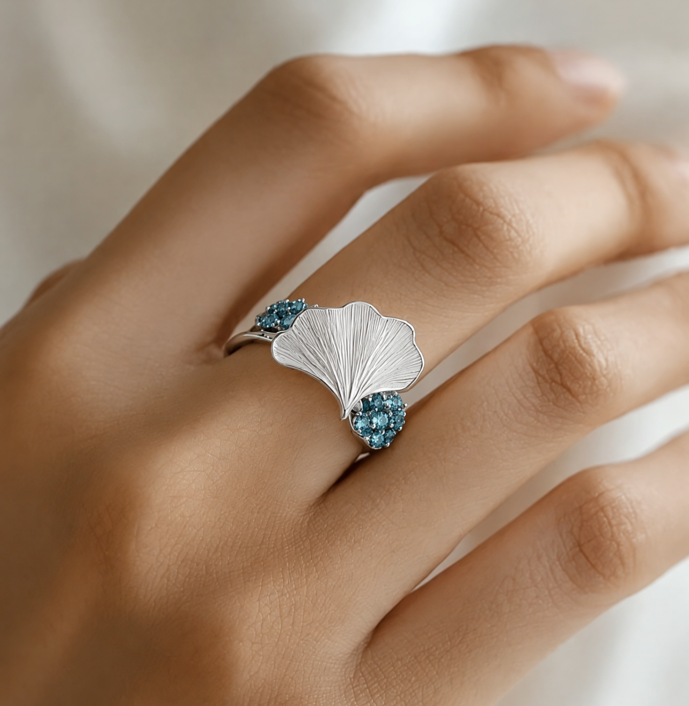 Ginkgo Bloom Blue Sapphire Ring