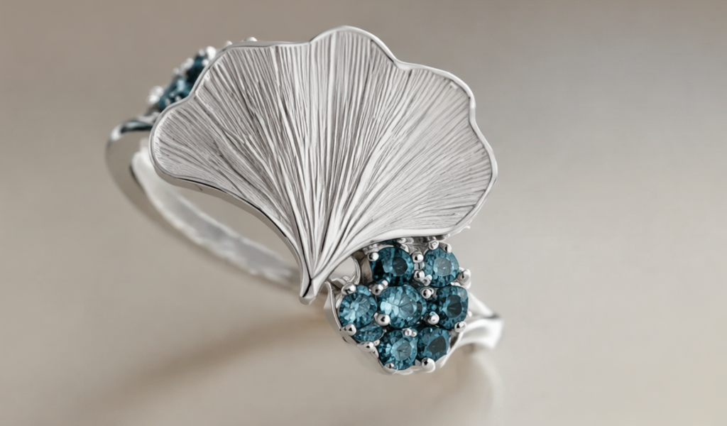 Ginkgo Bloom Blue Sapphire Ring