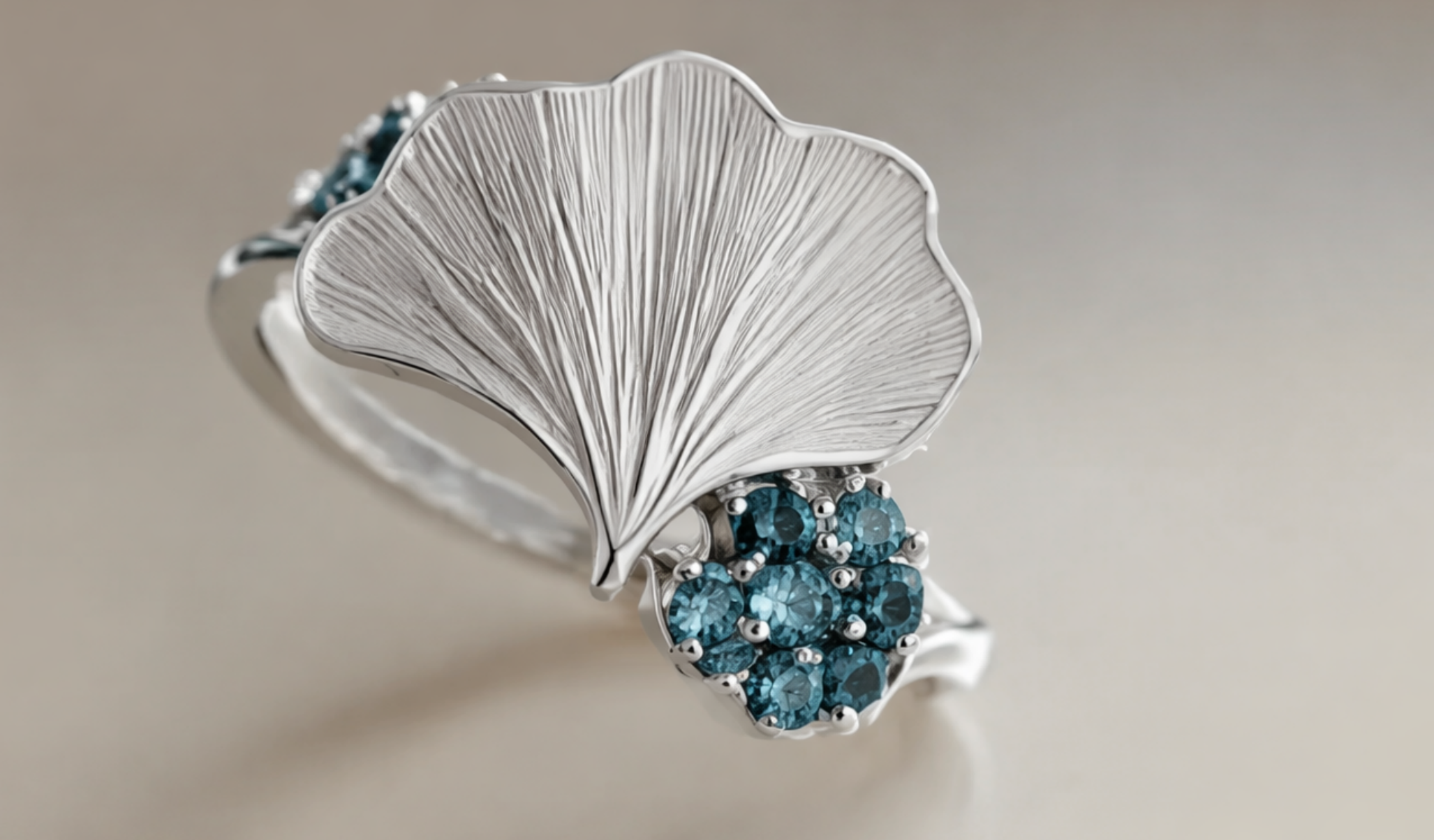 Ginkgo Bloom Blue Sapphire Ring