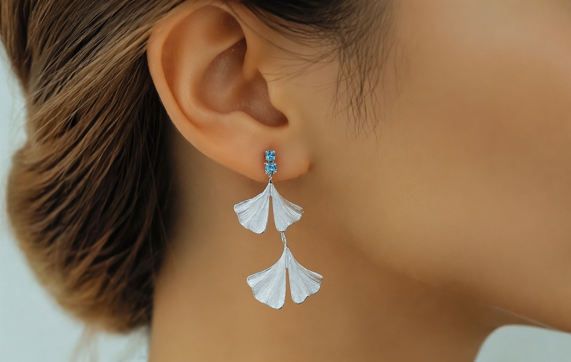 Twin Ginkgo Blue Sapphire Drop Earrings