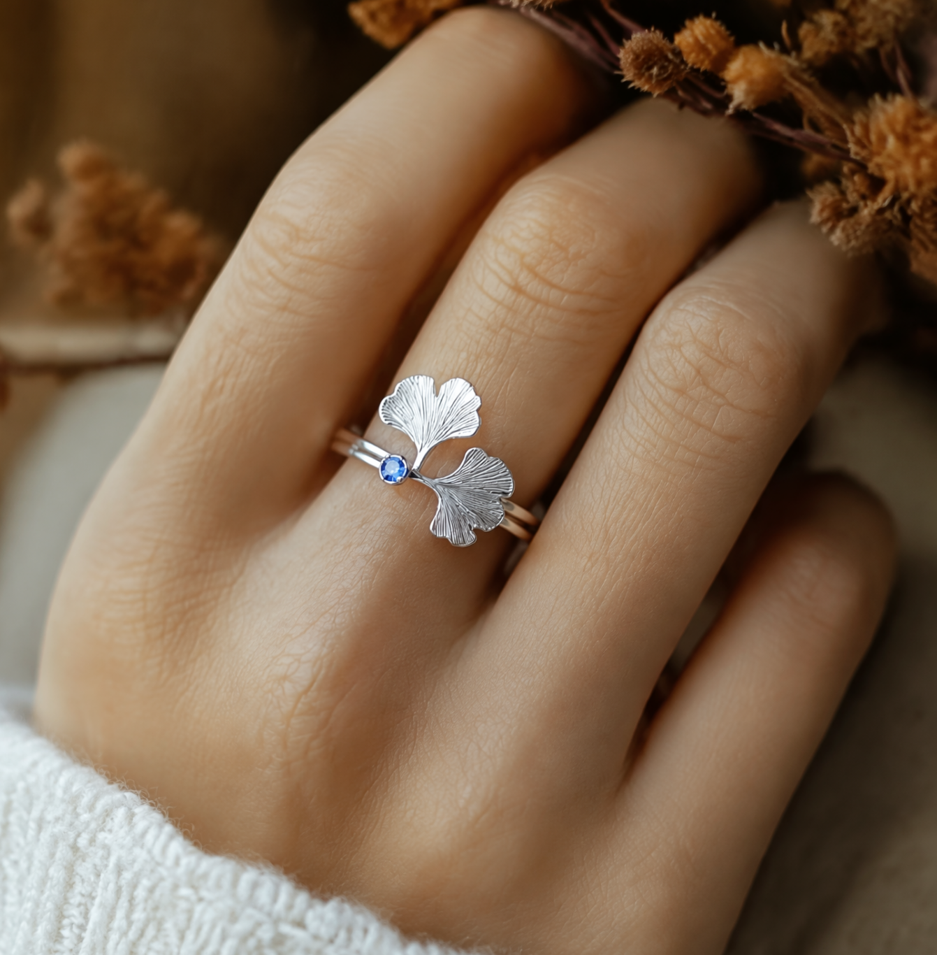 Ginkgo Dew Blue Sapphire Ring