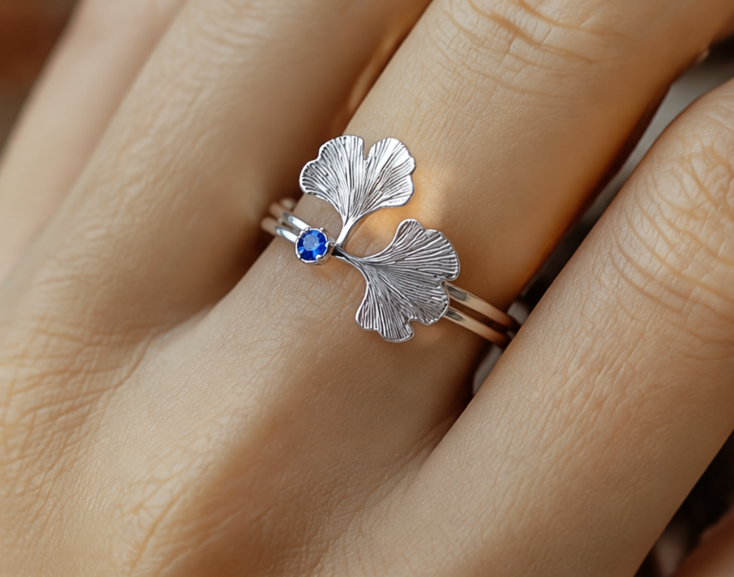 Ginkgo Dew Blue Sapphire Ring