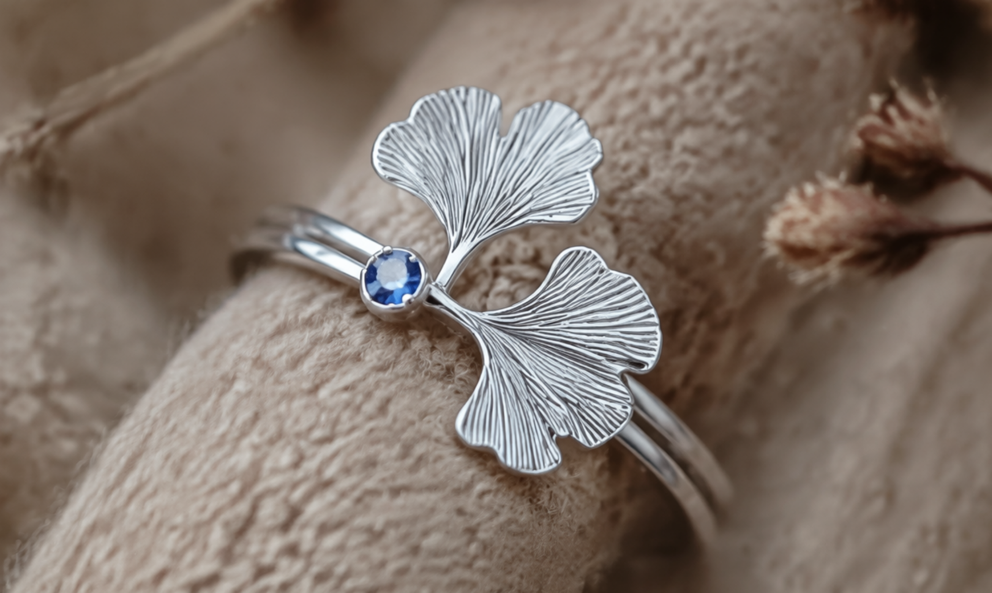 Ginkgo Dew Blue Sapphire Ring