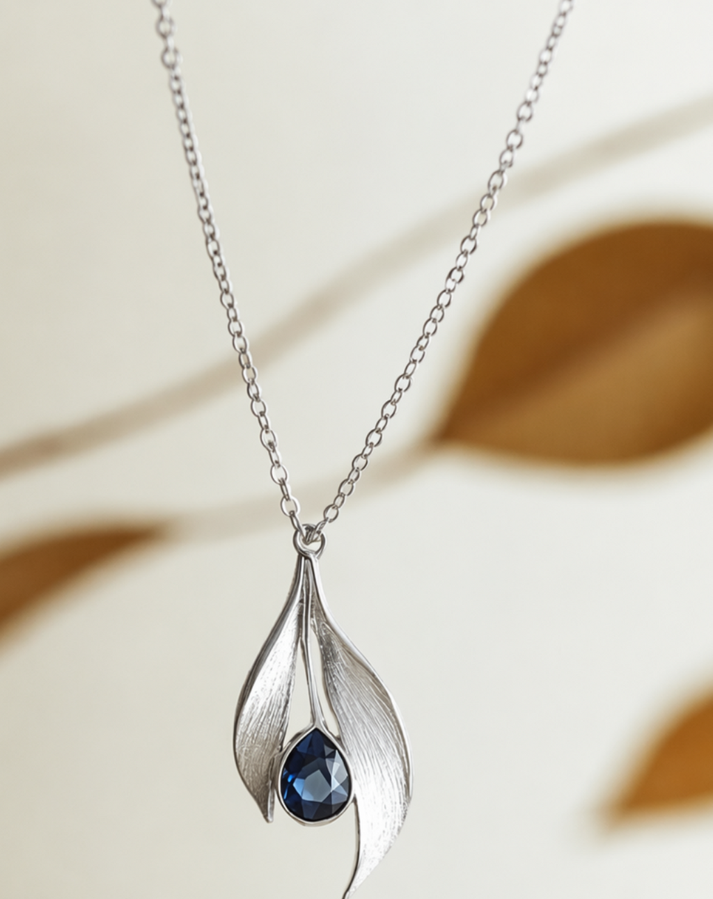Leafdrop Blue Sapphire Pendant Necklace