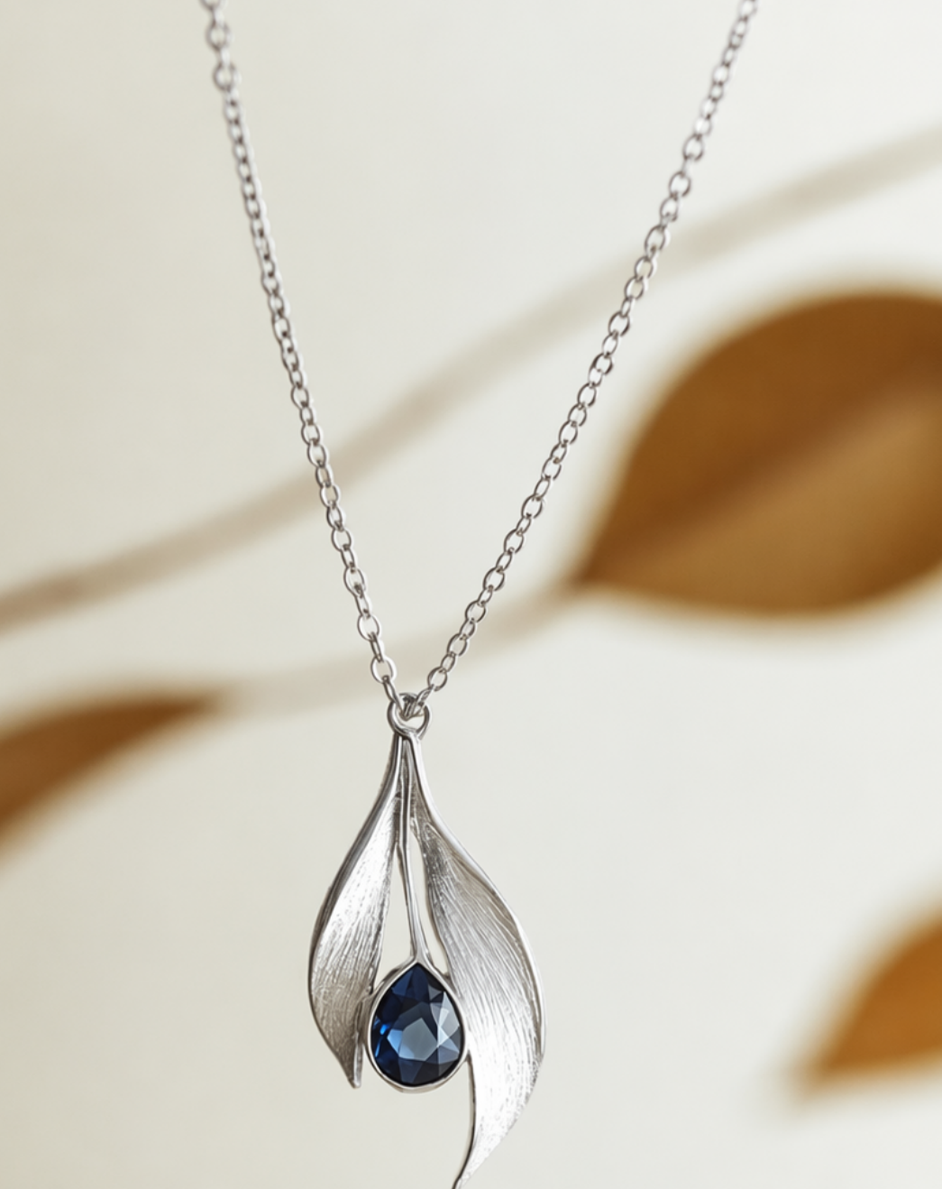 Leafdrop Blue Sapphire Pendant Necklace