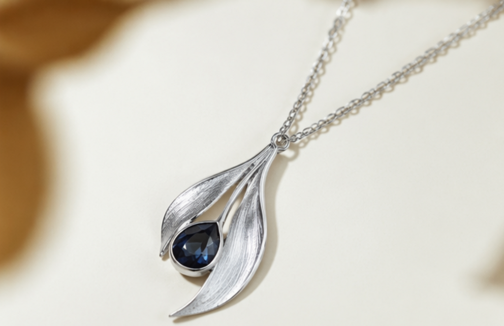 Leafdrop Blue Sapphire Pendant Necklace