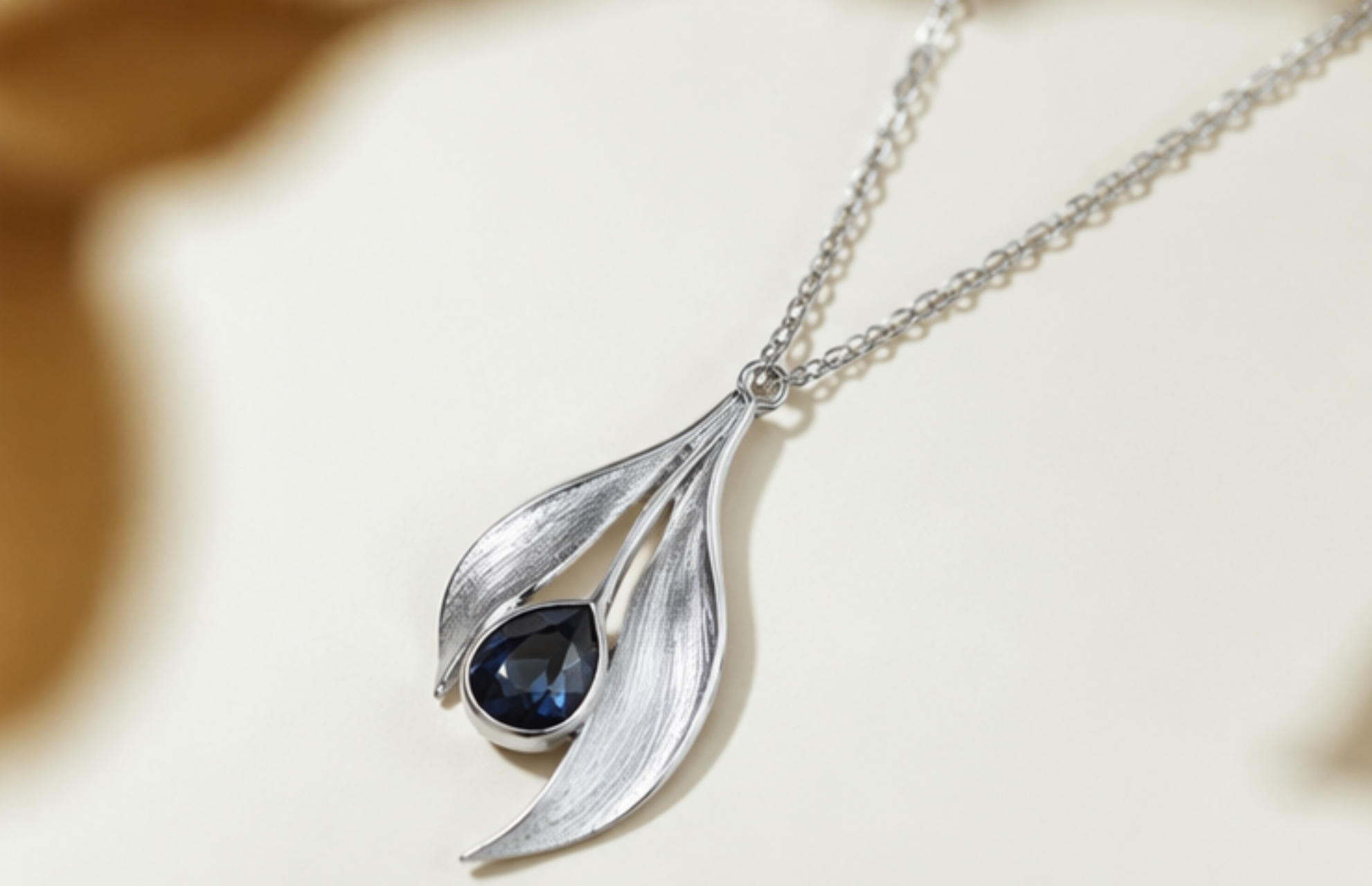 Leafdrop Blue Sapphire Pendant Necklace