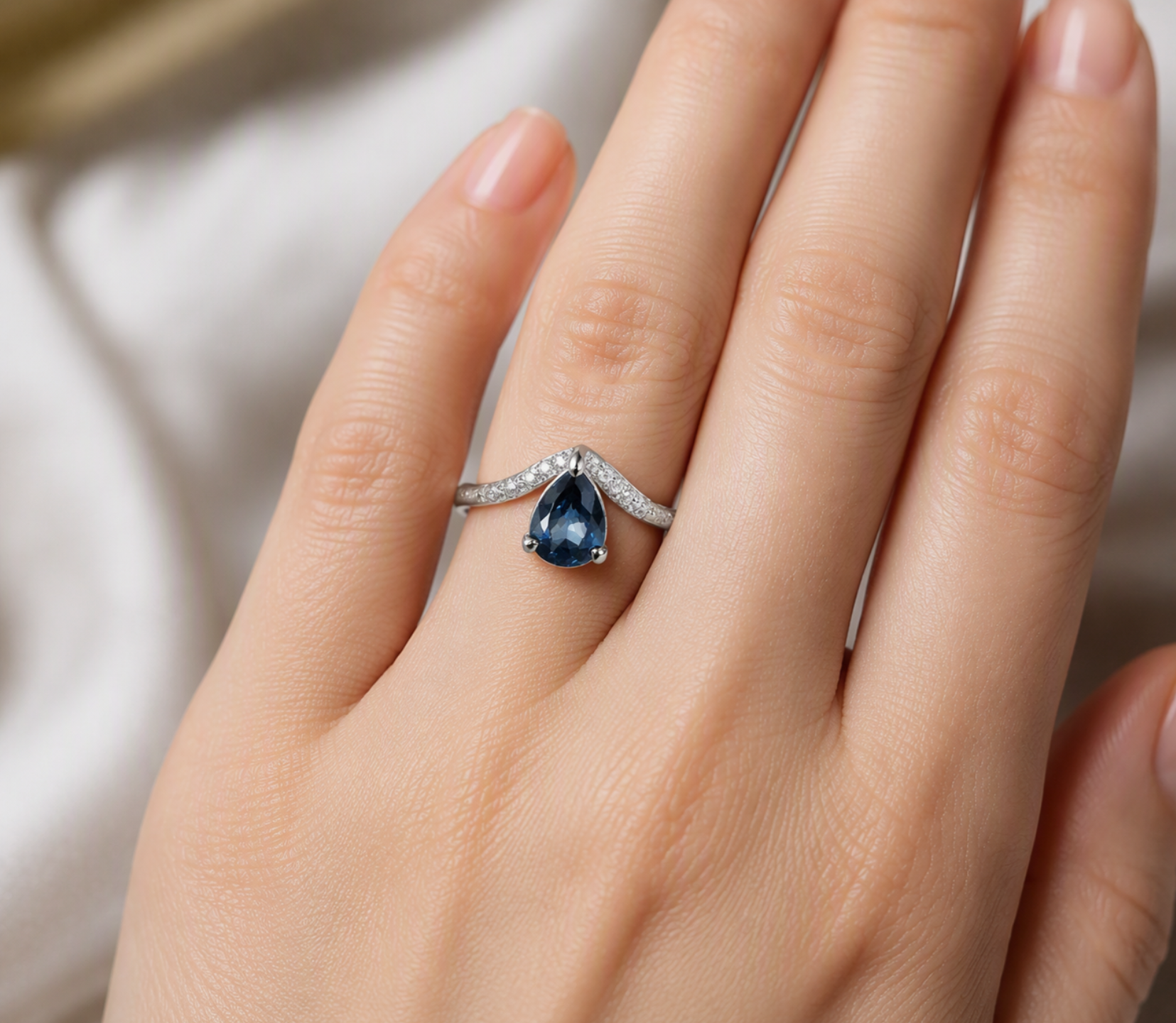 Azure Drop Blue Sapphire Diamond Ring