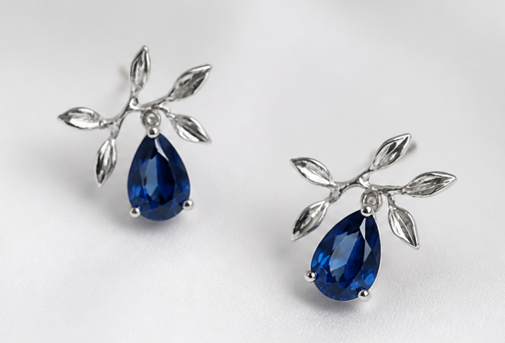 Azure Laurel Blue Sapphire Stud Earrings