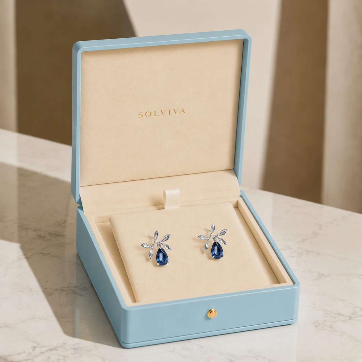 Azure Laurel Blue Sapphire Stud Earrings